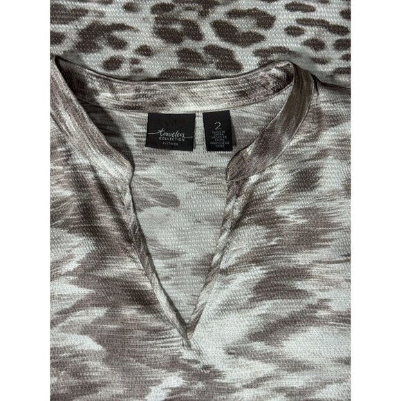 Chicos Travelers Collection Womens White Brown Tunic Slinky Size 2 Animal Print - Picture 6 of 9